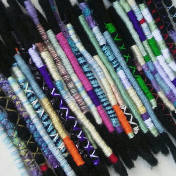 Short colorful decorated black crochet dreadlocks